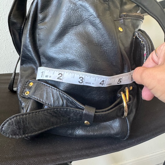 Kate Landry Black Leather Shoulder Bag with Gold Accents - Picture 7 of 12